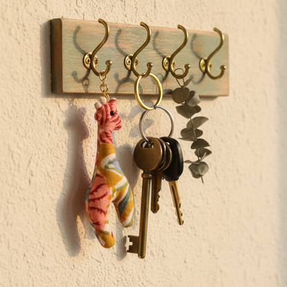 Handcrafted Block Print Fabric Keychains Charm – Set of 6