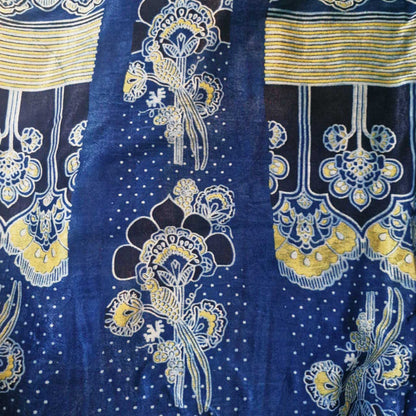 Ethnic Indigo Ajrakh MashrooKali Silk Fabric with Floral Motifs