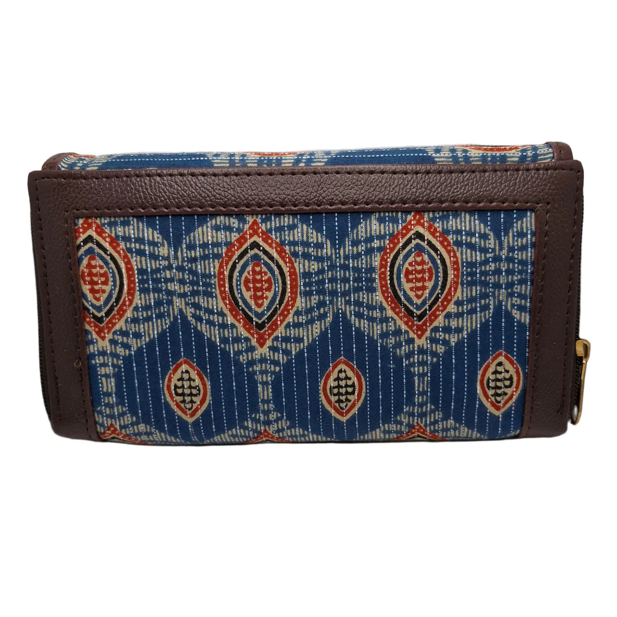 Indigo blue eye motif block print clutch - back panel