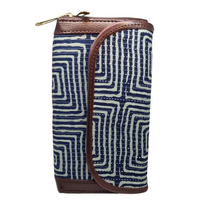 Indigo and white maze block print clutch - additional angle