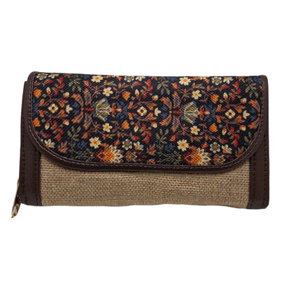 Black floral block print clutch - front view with flap closed