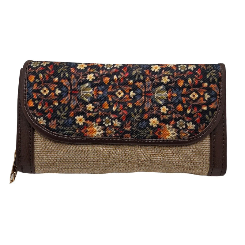 Black floral block print clutch - front view with flap closed