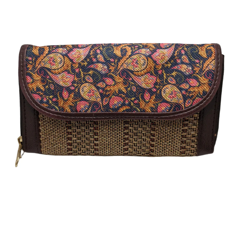 Paisley block print clutch - front view with flap closed