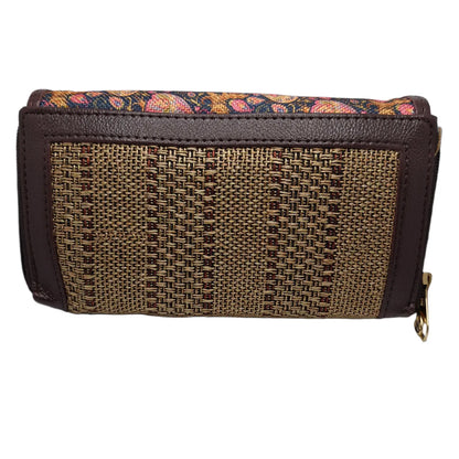 Paisley block print clutch - side profile showing flap and zip gusset