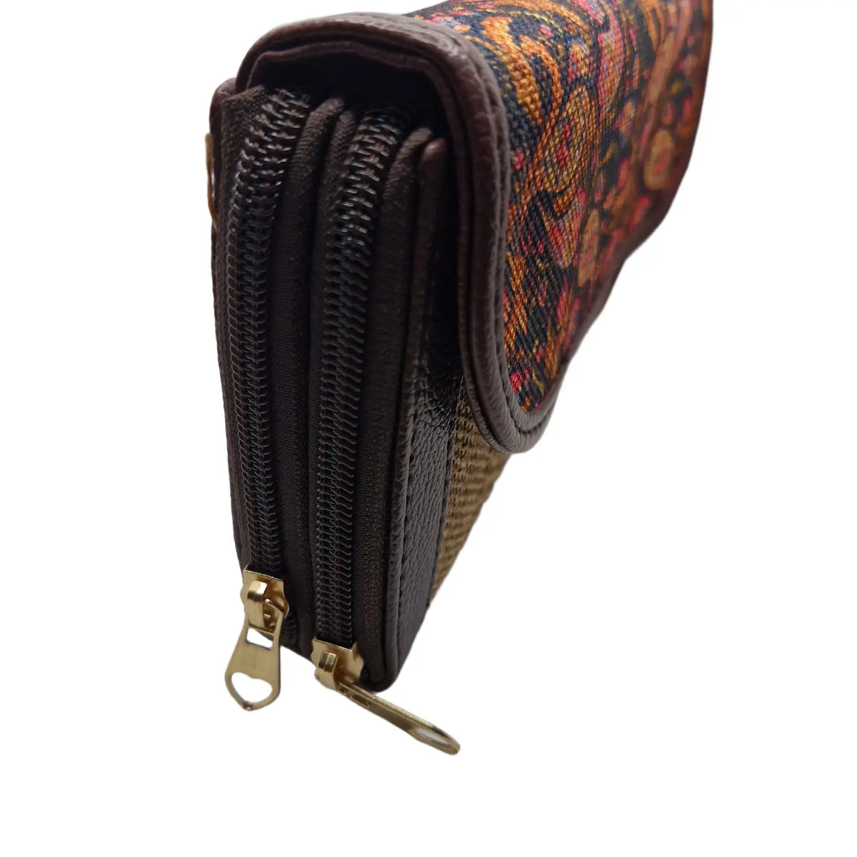 Paisley block print clutch - double zip detail