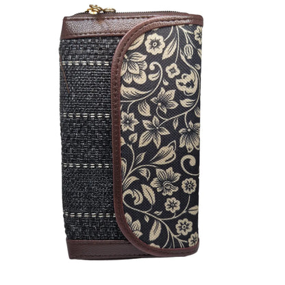 Black and white floral vine block print clutch - back panel