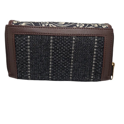 Black and white floral vine block print clutch - opposite side view