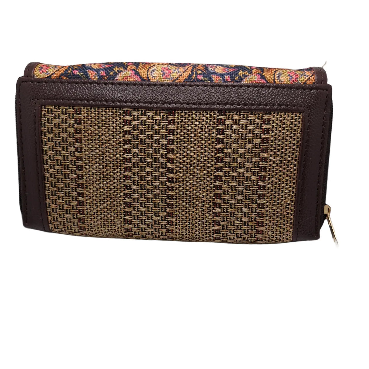 Paisley block print clutch natural weave - back panel