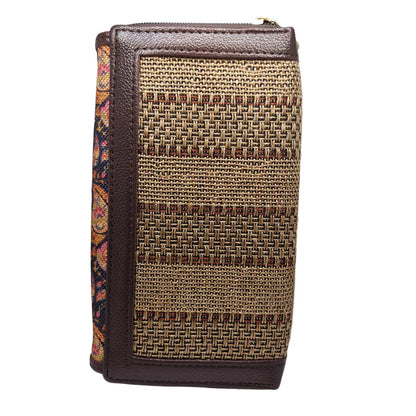 Paisley block print clutch natural weave - woven side panel detail