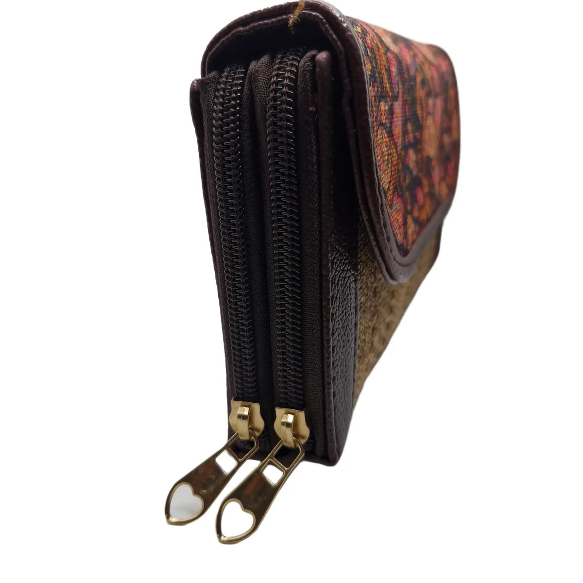 Paisley block print clutch natural weave - double zip detail