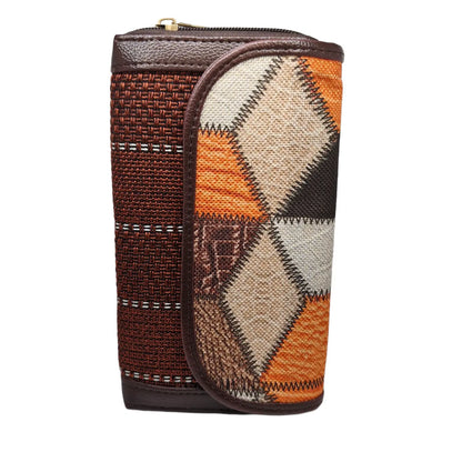 Orange brown geometric patchwork clutch - opposite side view