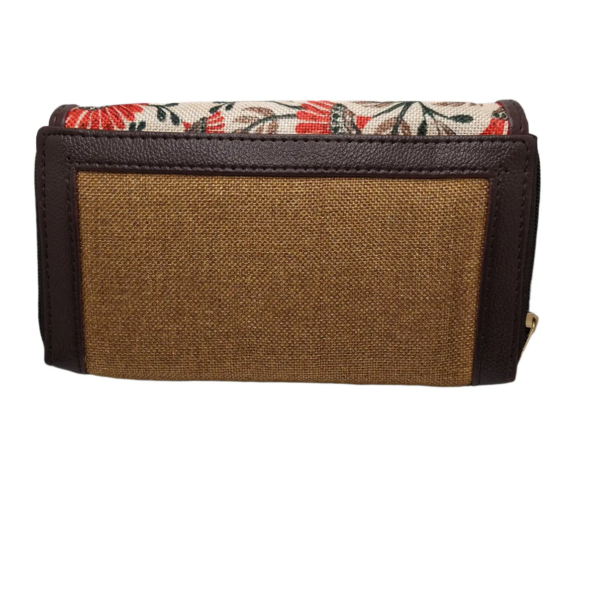 Cream poppy floral block print clutch - back panel