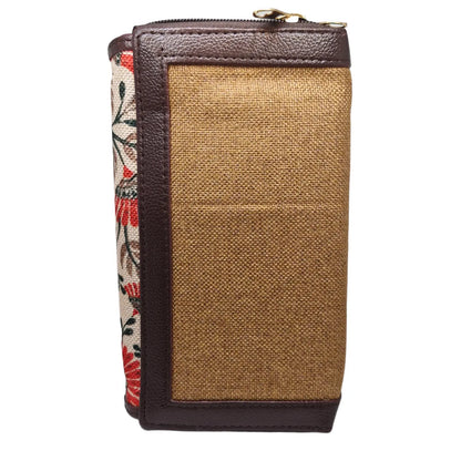 Cream poppy floral block print clutch - opposite side view