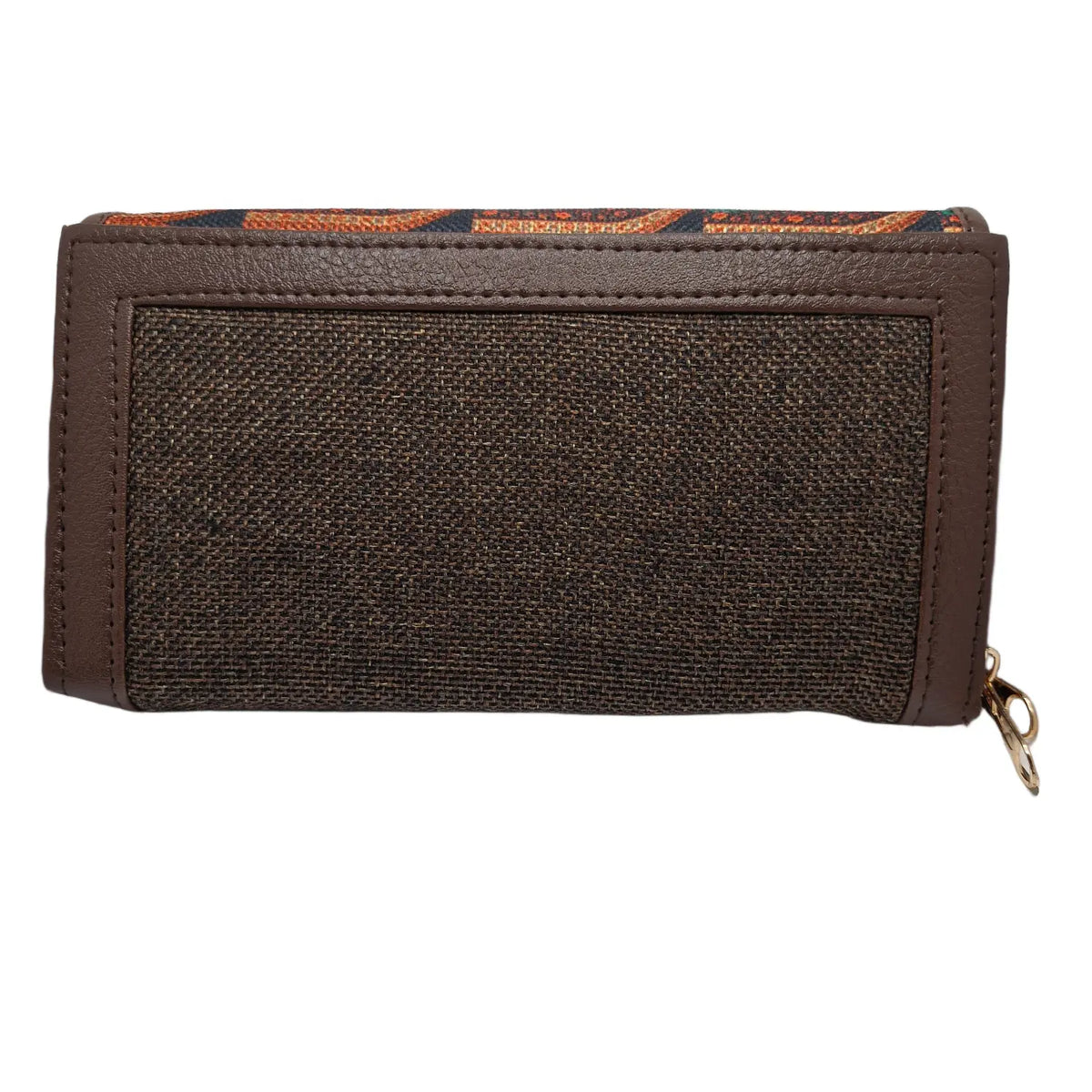 Terracotta arch motif block print clutch - back panel