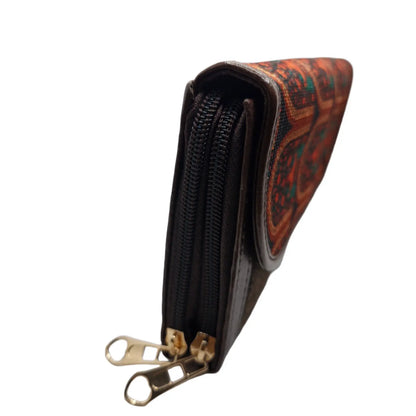 Terracotta arch motif block print clutch - double zip detail