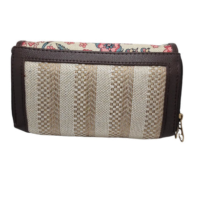 Coral floral vine block print clutch - back panel
