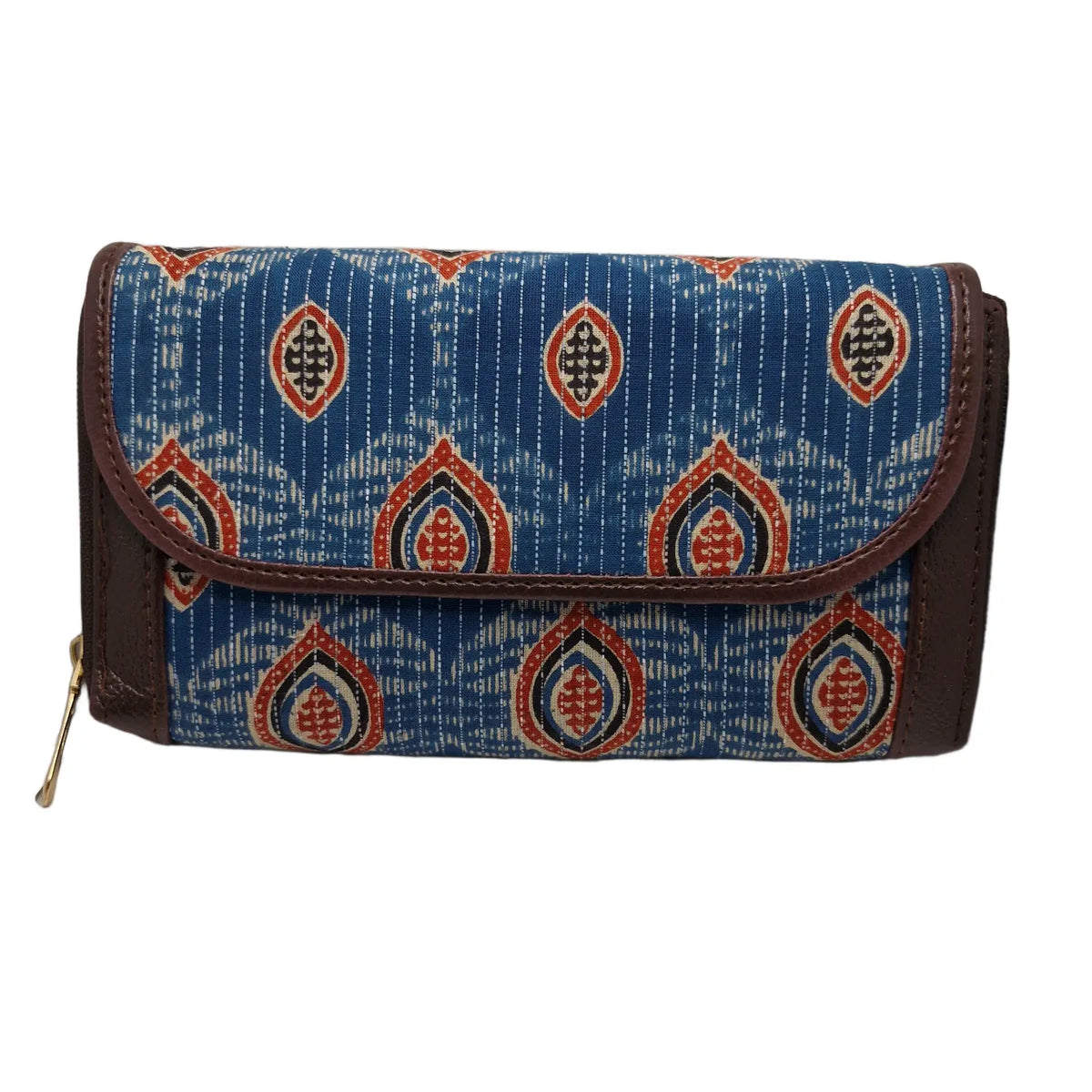 Sky blue almond leaf block print clutch - back panel