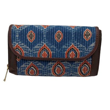 Sky blue almond leaf block print clutch - back panel