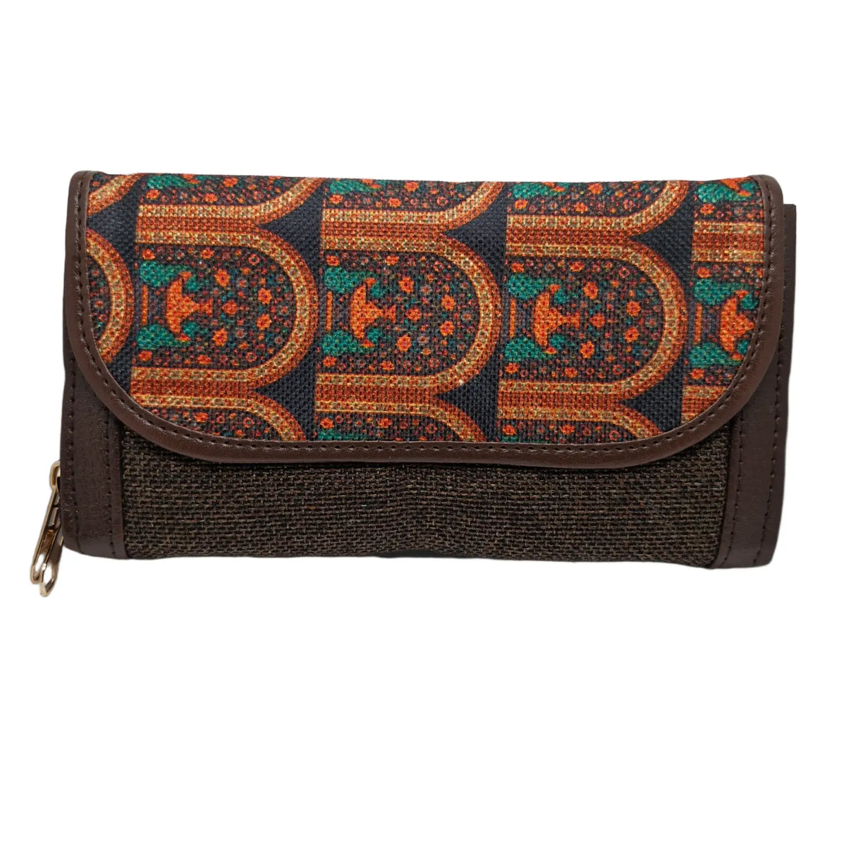 Terracotta arch motif clutch olive panel - back panel