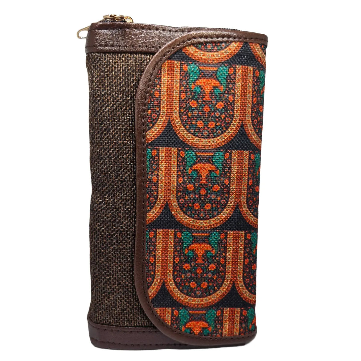 Terracotta arch motif clutch olive panel - opposite side view