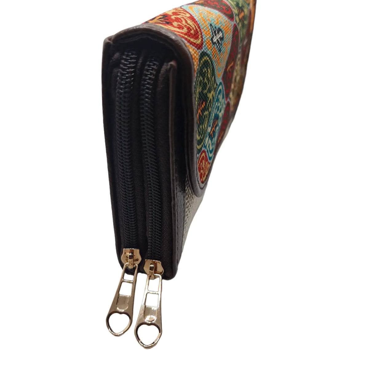 Jewel tone ogee block print clutch - double zip detail