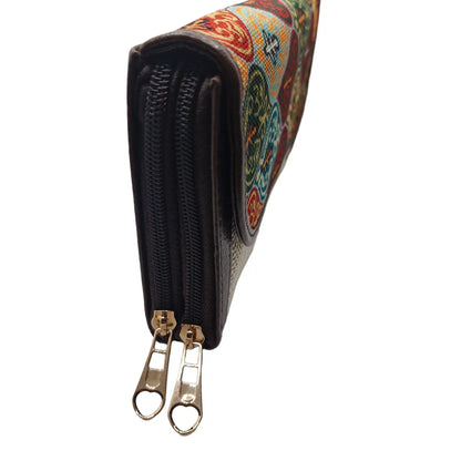 Jewel tone ogee block print clutch - double zip detail