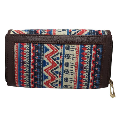 Blue red tribal zigzag block print clutch - back panel