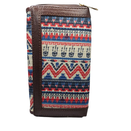 Blue red tribal zigzag block print clutch - opposite side view