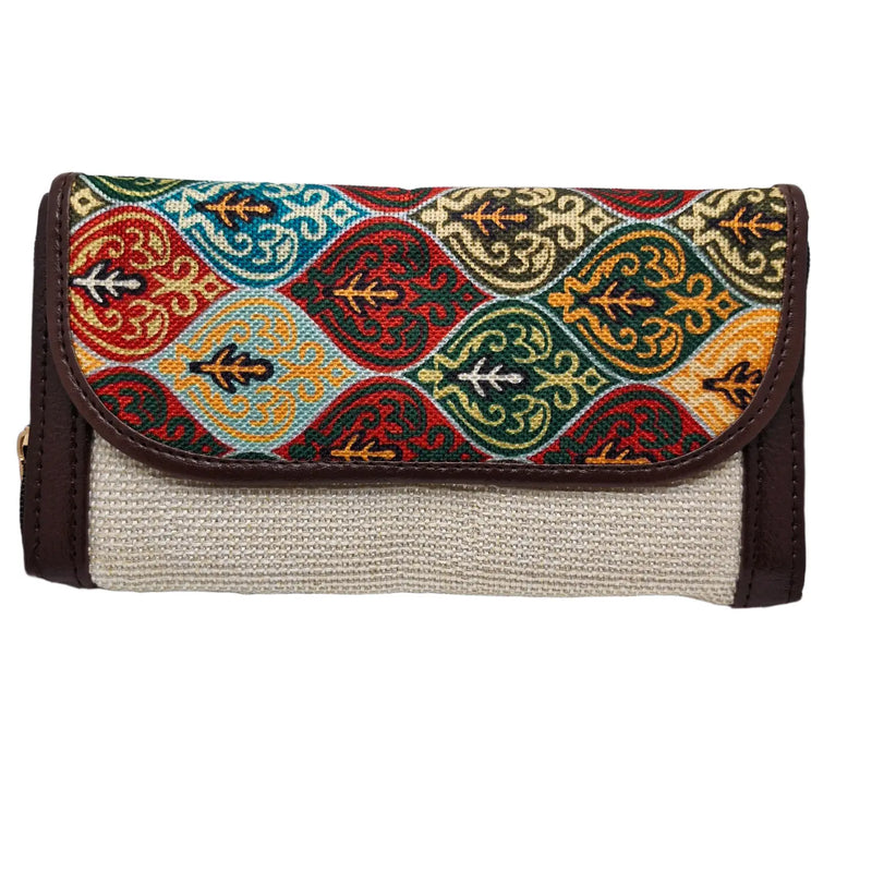 Jewel tone ogee block print clutch ivory - front view with flap closed