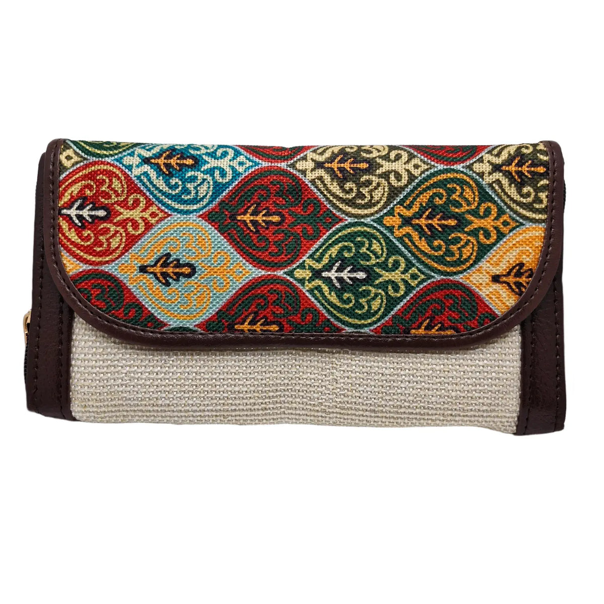 Jewel tone ogee block print clutch ivory - back panel
