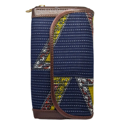 Navy patchwork clutch lime tangerine - opposite side view