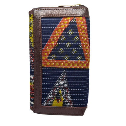 Navy patchwork clutch lime tangerine - double zip detail