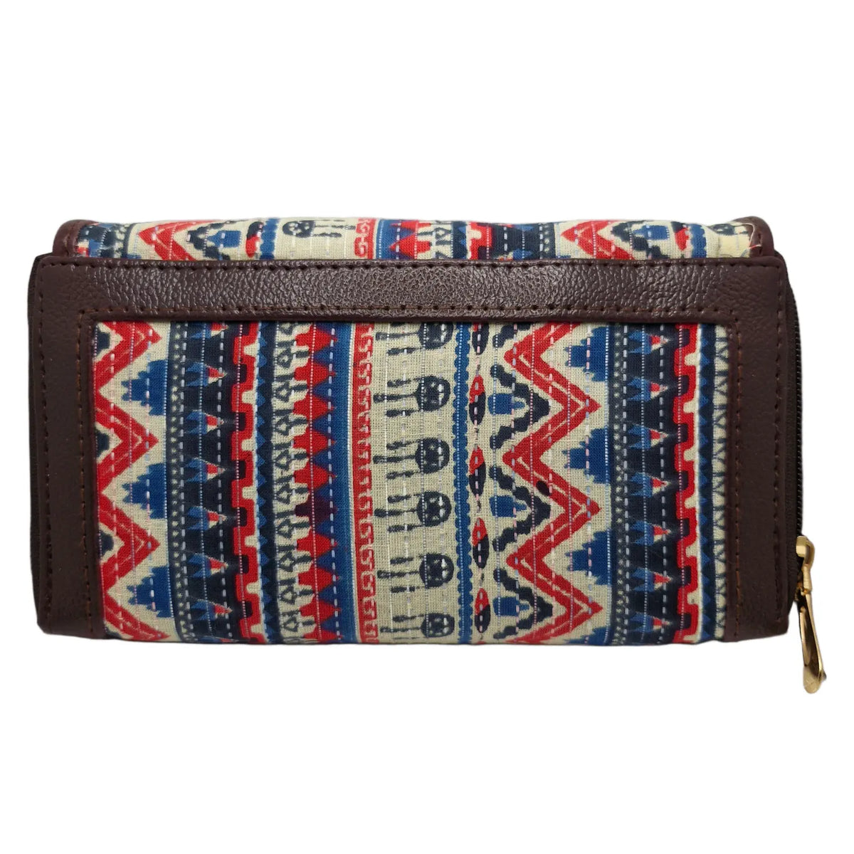 Blue red tribal zigzag clutch cream border - opposite side view
