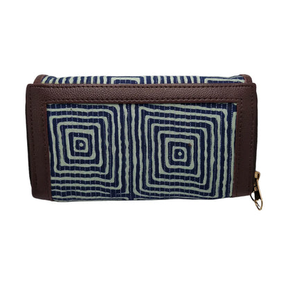 Indigo concentric square maze block print clutch - additional angle