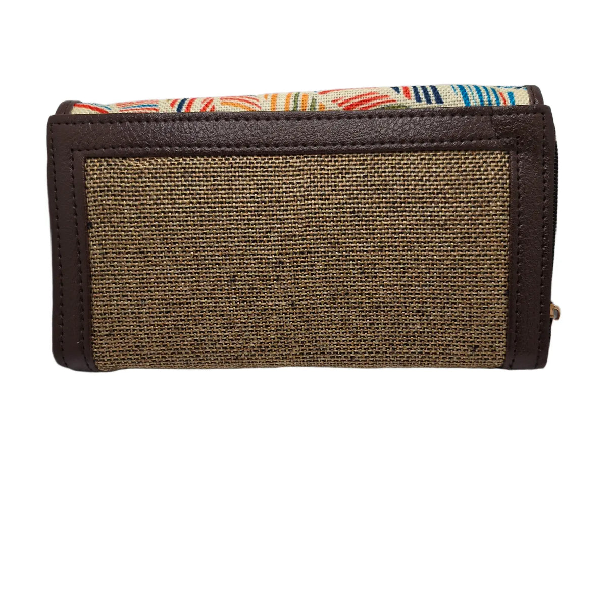 Multicolour feather leaf block print clutch - back panel