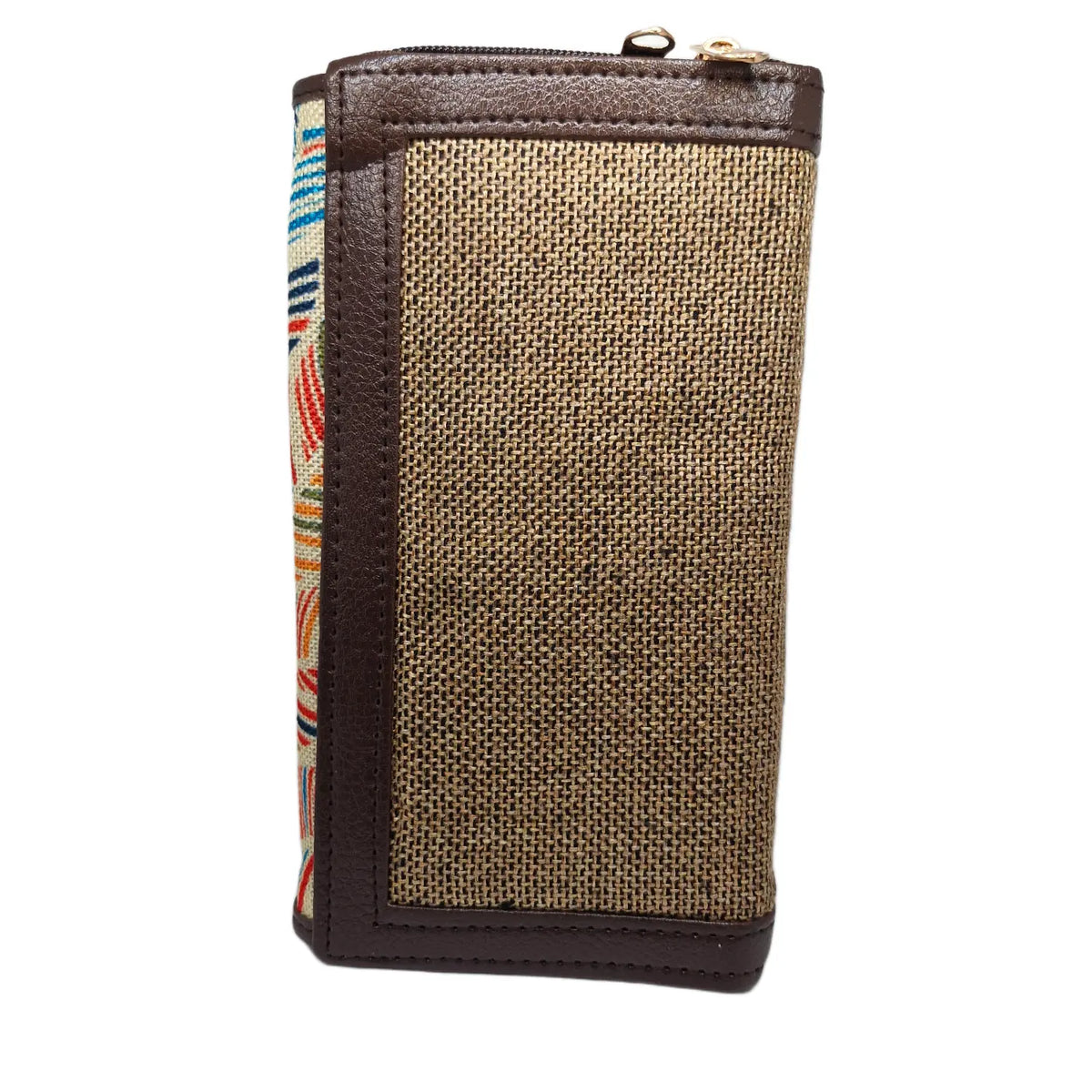 Multicolour feather leaf block print clutch - opposite side view
