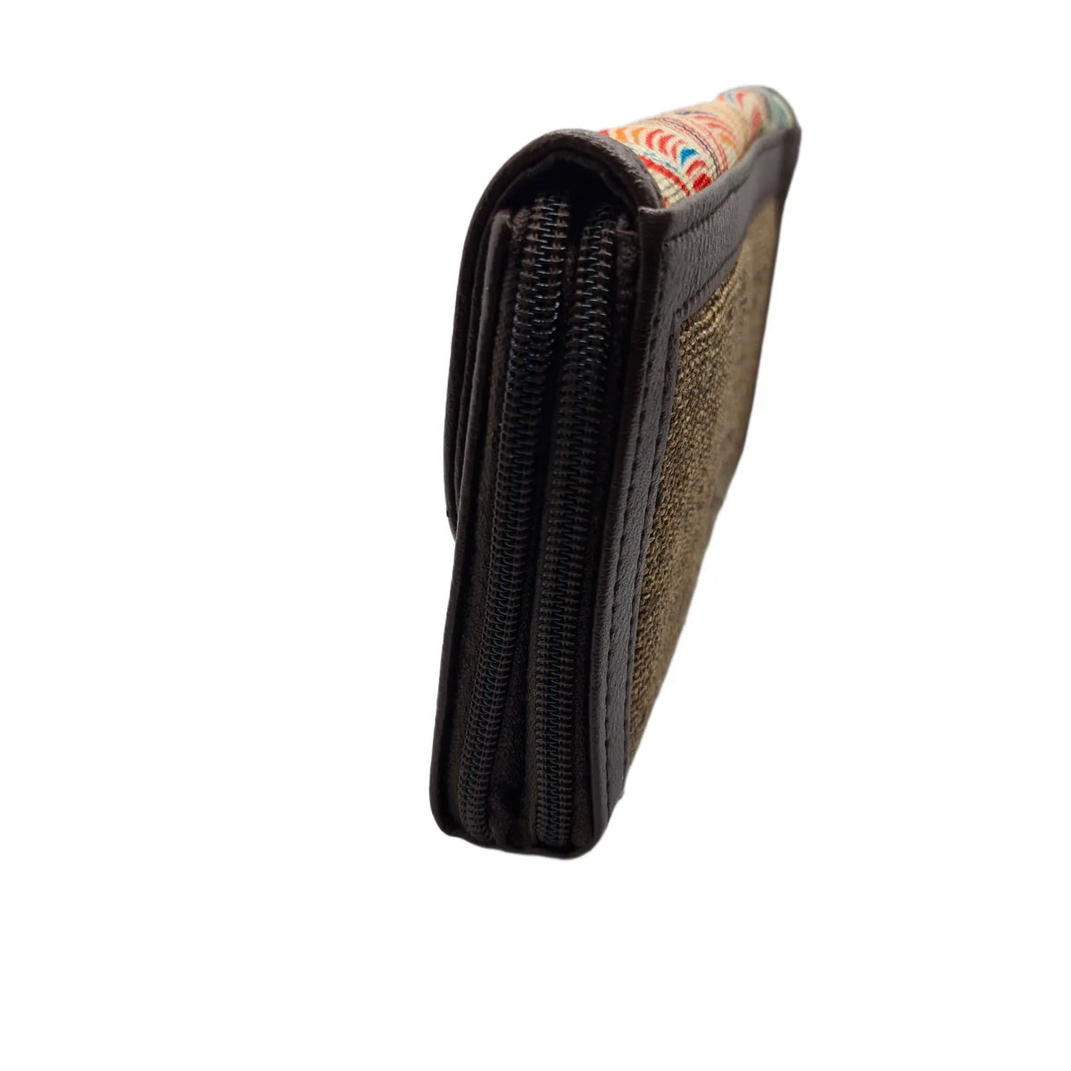 Multicolour feather leaf block print clutch - double zip detail