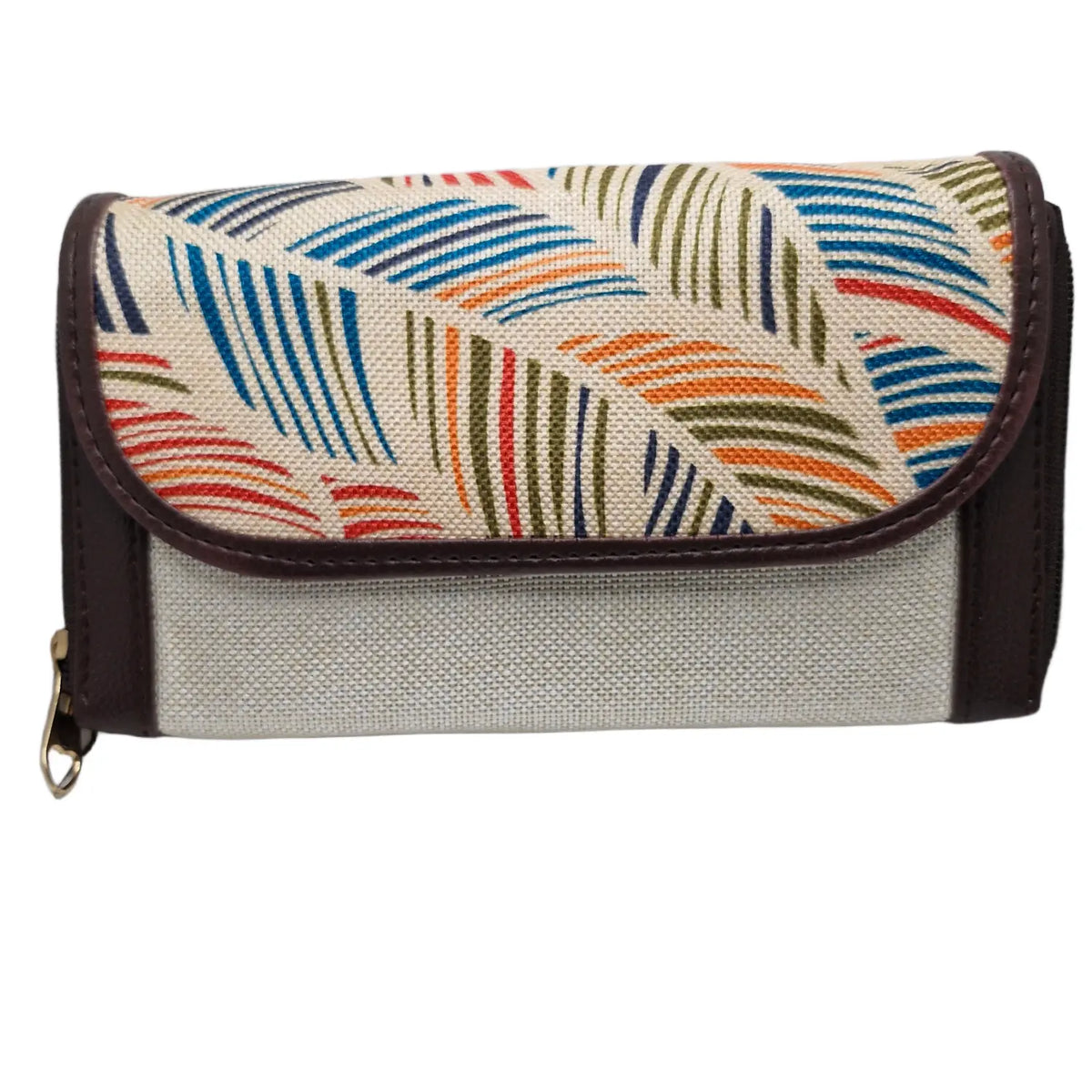 Multicolour feather leaf clutch cream panel - back panel