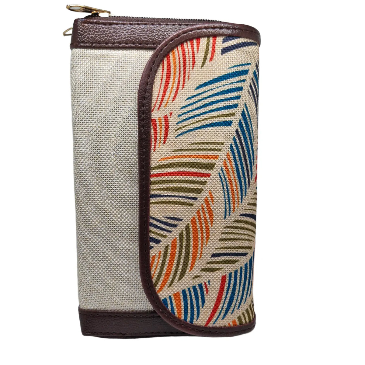 Multicolour feather leaf clutch cream panel - opposite side view