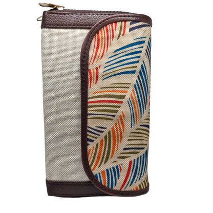 Multicolour feather leaf clutch cream panel - opposite side view
