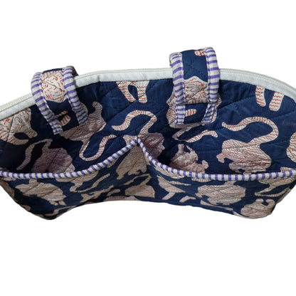 Navy tiger block print quilted laptop bag - inside view
