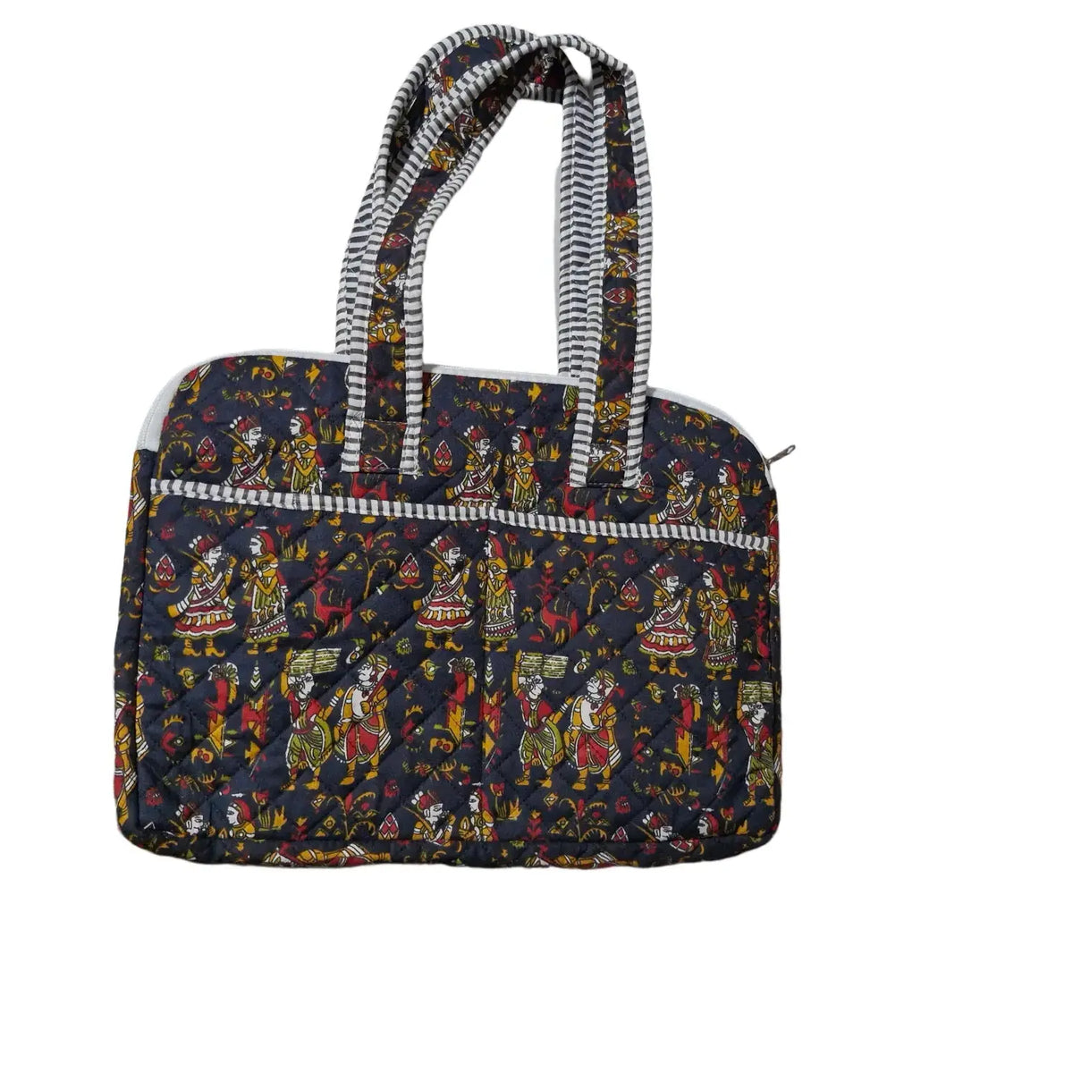 Black Folk Figure Block Print Quilted Laptop Bag | Ochre & Red Motifs