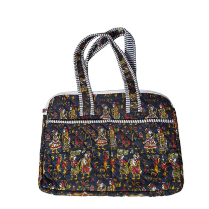Black folk figure block print laptop bag - additional angle