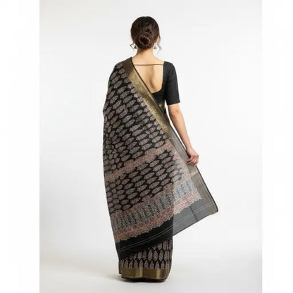 Black & Sky Blue Ajrakh dola silk dupatta with gold zari border styled over a kurta