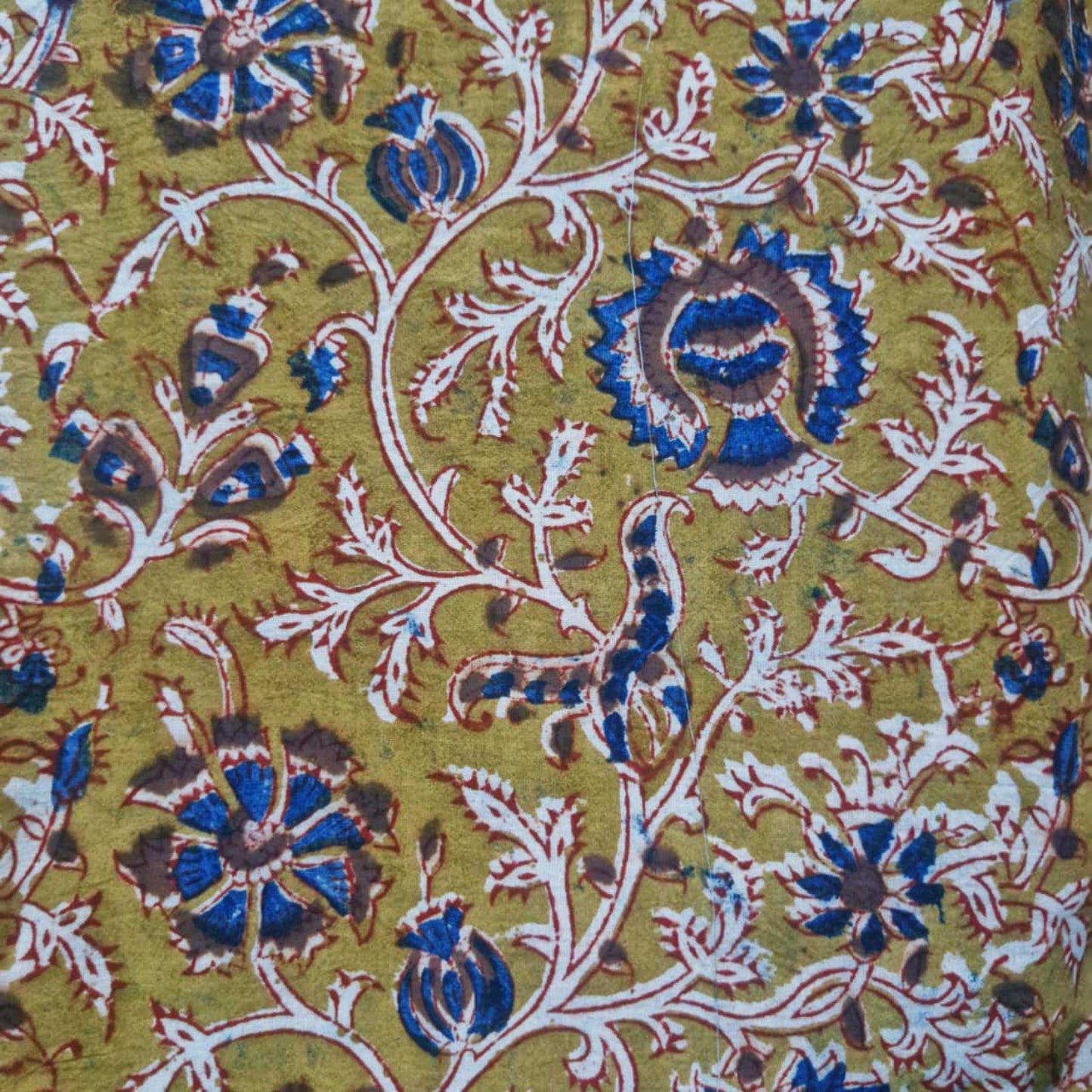 Natural Kalamkari Block Printed Pure Cotton Fabric – Terracotta & Indigo