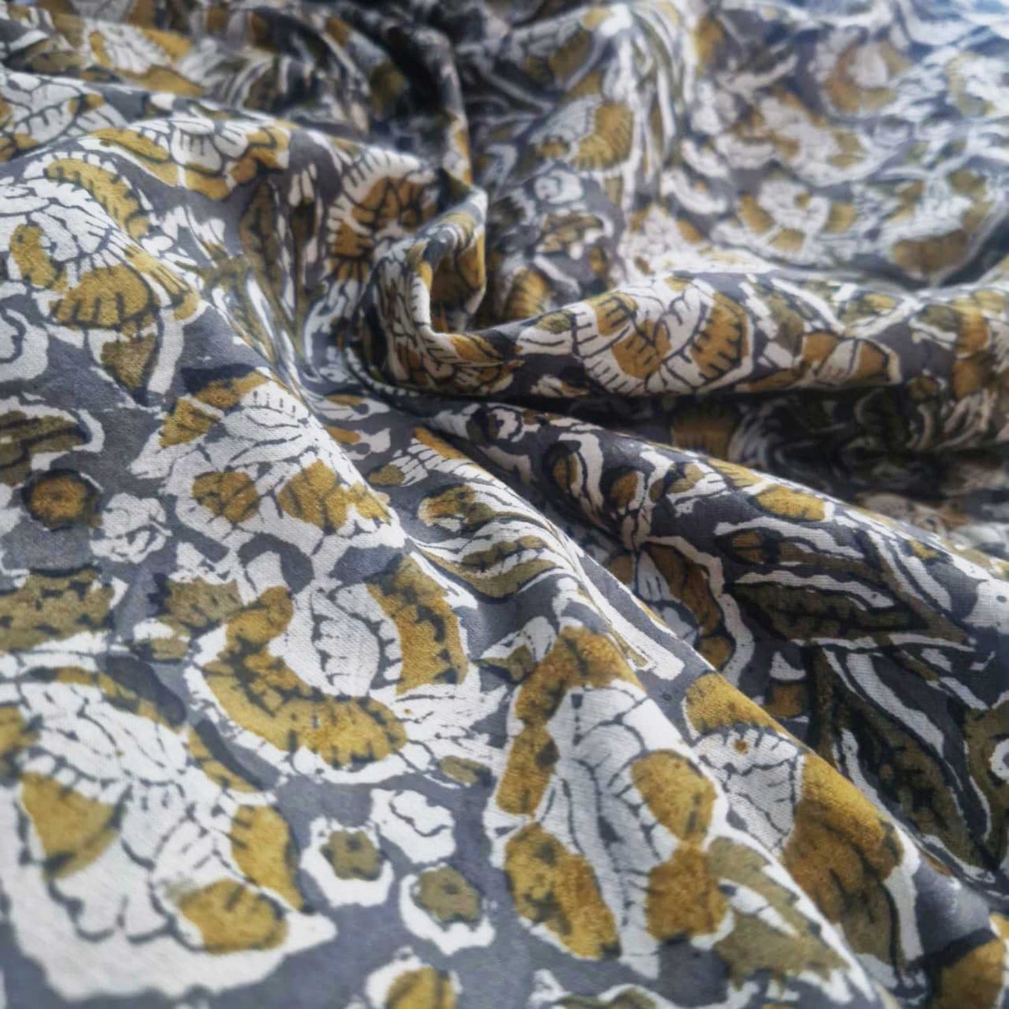 Natural Kalamkari Block Printed Pure Cotton Fabric – Terracotta & Indigo