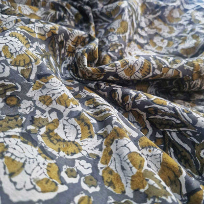 Natural Kalamkari Block Printed Pure Cotton Fabric – Terracotta & Indigo