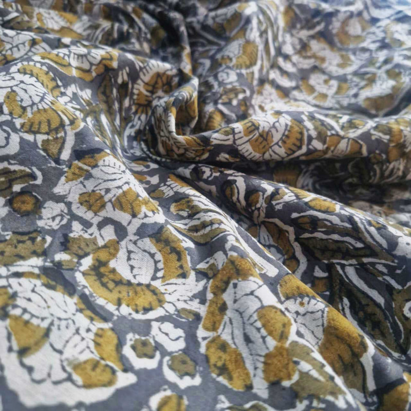 Natural Kalamkari Block Printed Pure Cotton Fabric – Terracotta & Indigo