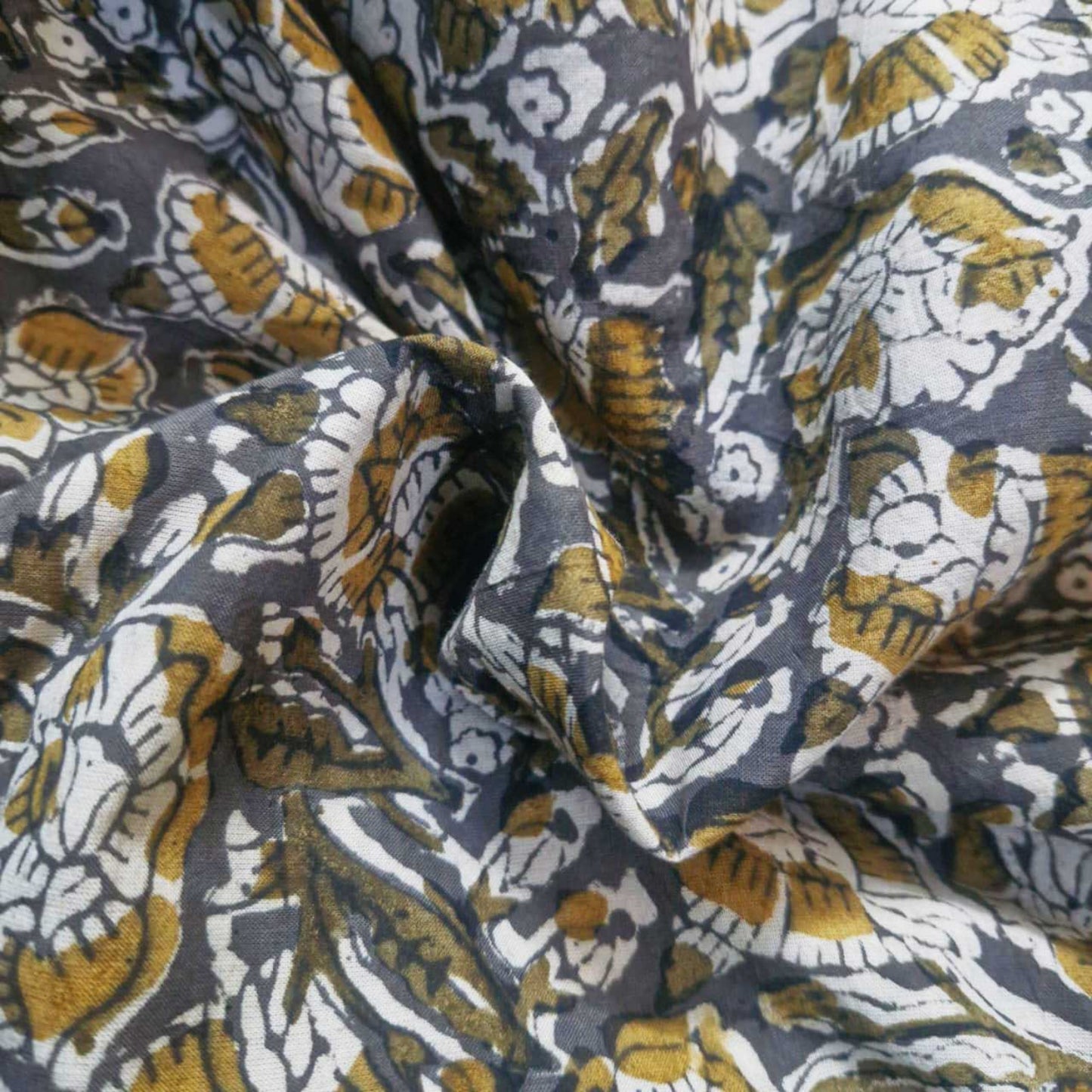 Natural Kalamkari Block Printed Pure Cotton Fabric – Terracotta & Indigo