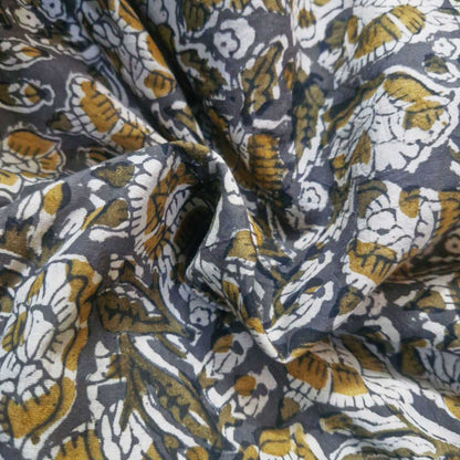 Natural Kalamkari Block Printed Pure Cotton Fabric – Terracotta & Indigo